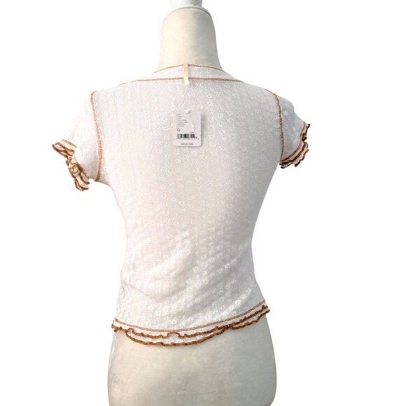 Free People Garner Baby Tee Blouse Top White Short Sleeve Lettuce Hem Cotton XS - Picture 4 of 9